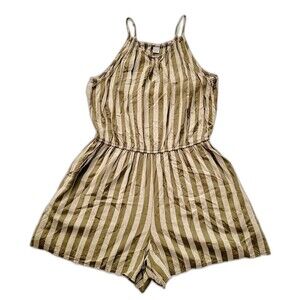 Old Navy women's size M Performance Run Romper Jumpsuit shorts Green Striped